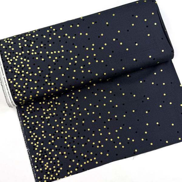 ST10194 Stoff Webware Baumwolle Meterware anthrazit schwarz gold metallic Punkte